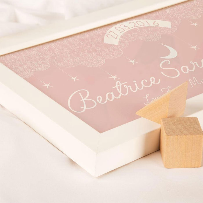 Personalised Baby Pink Starry Sky Framed Name Print