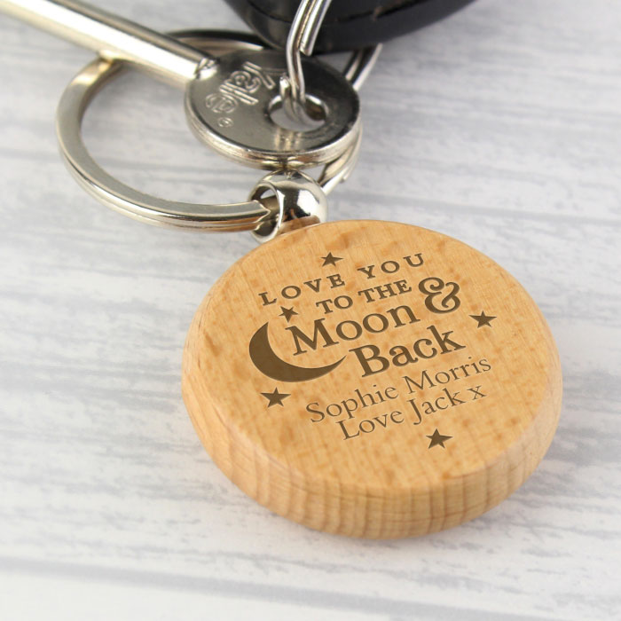 Personalised Love You To The Moon & Back Wooden Keyring