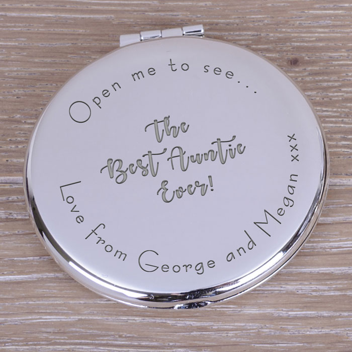 Personalised Silver Plated Round Best Ever Compact Mirror