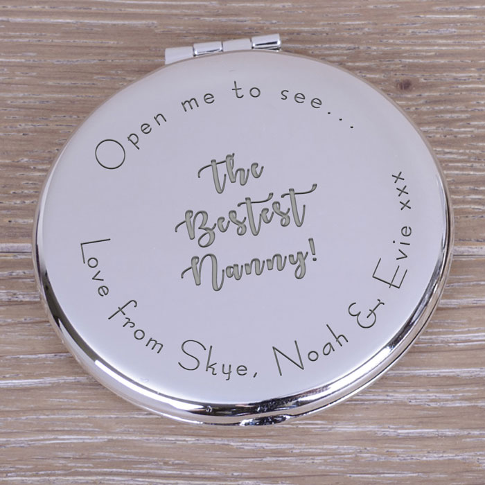 Personalised Silver Plated Round Bestest Compact Mirror