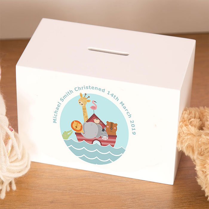 Noahs Ark Personalised Wooden Childrens Money Box