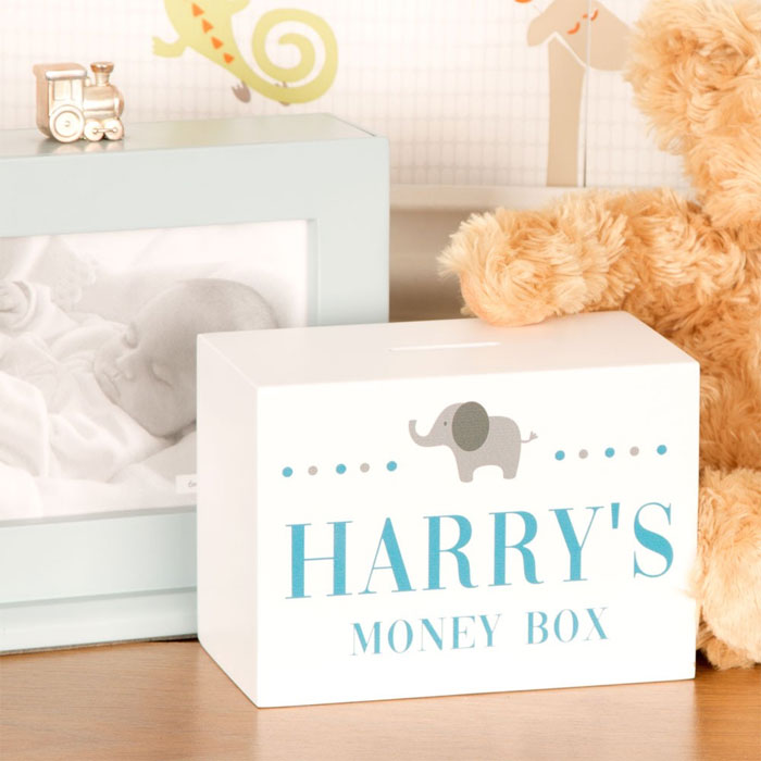 Little Boys Personalised Elephant Wooden Money Box