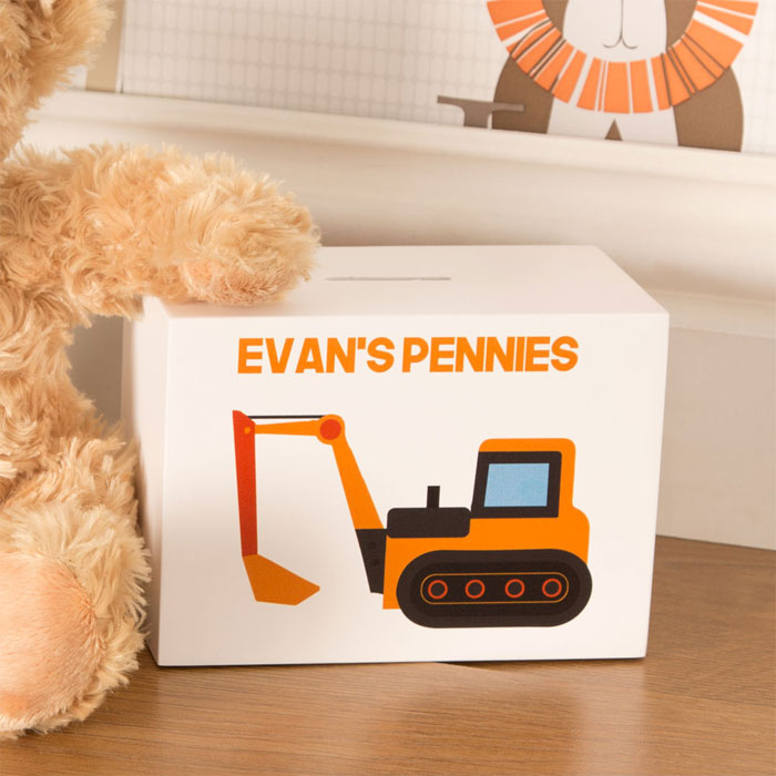 Personalised Wooden Digger Money Box