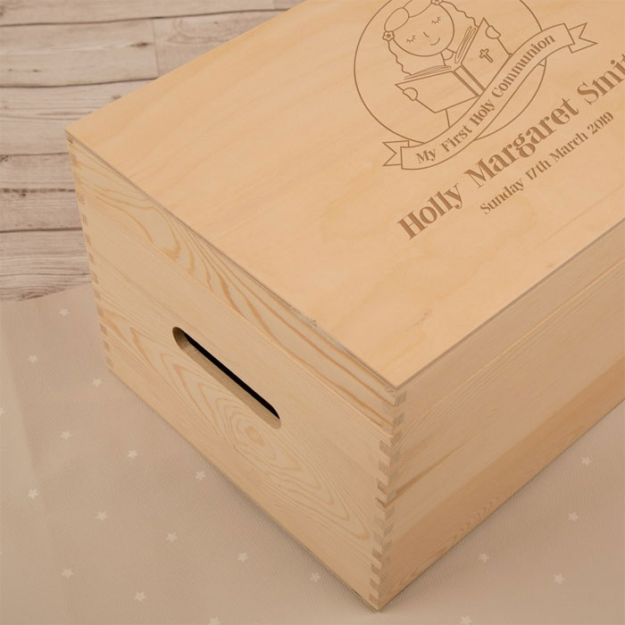 Girls Laser Engraved 1st Communion Wooden Keepsake Box
