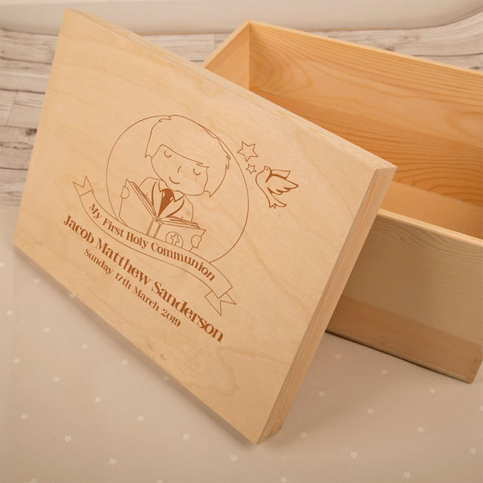 Boys Laser Engraved 1st Communion Wooden Keepsake Box