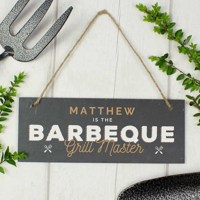 Personalised Barbeque Grill Master Printed Hanging Slate