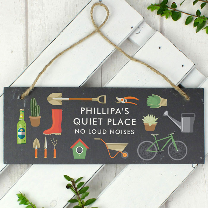 Personalised Garden Printed Hanging Slate Plaque