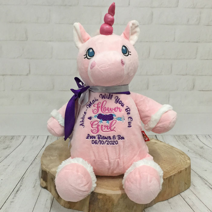 Will You Be My Flower Girl Personalised Unicorn Teddy Bear