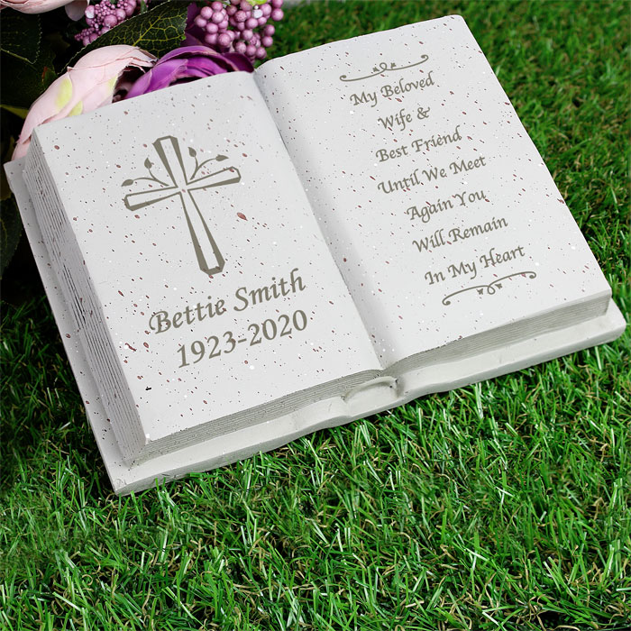 Personalised Cross Memorial Book Graveside Ornament