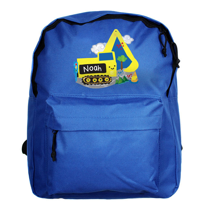 Personalised Boys Blue Digger Backpack School Nursery Bag