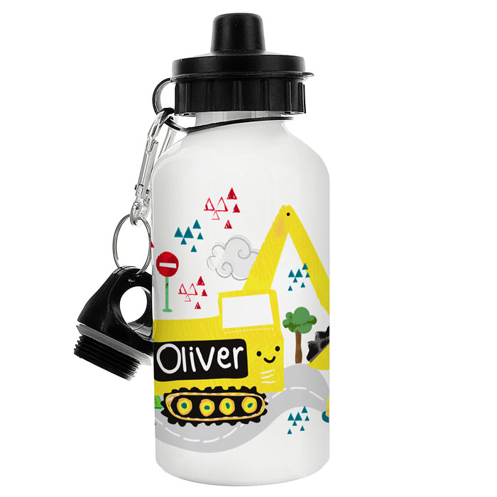 Boys Personalised Yellow Digger Water Bottle