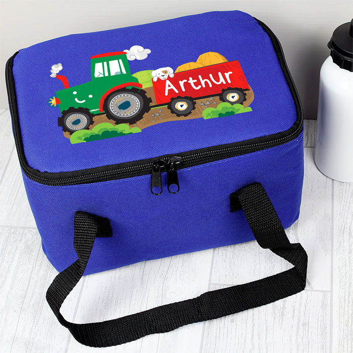 Personalised Boys Blue Tractor Insulated Lunch Sandwich Bag