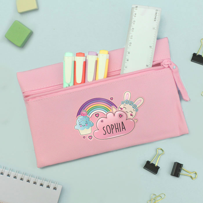 Personalised Girls Cute Bunny Pink Pencil Case