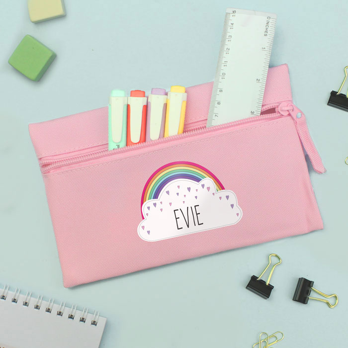 Personalised Girls Rainbow Pink Pencil Case