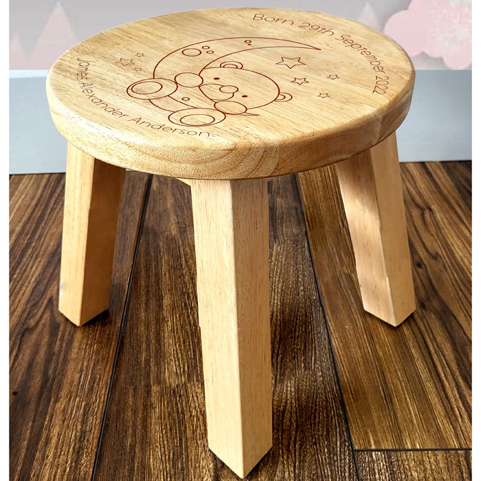 Personalised Baby Bear and Moon Childrens Wooden Stool