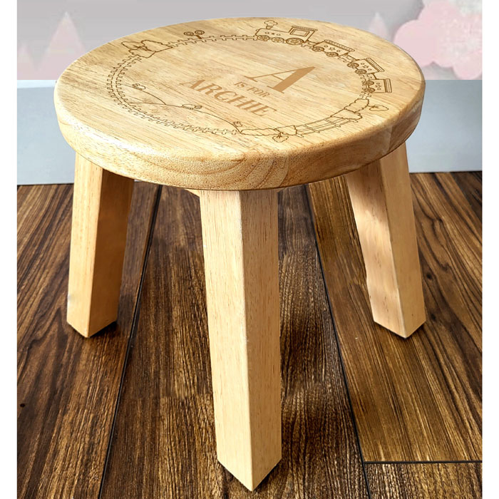 Personalised Engraved Boys Wooden Initial Name Stool