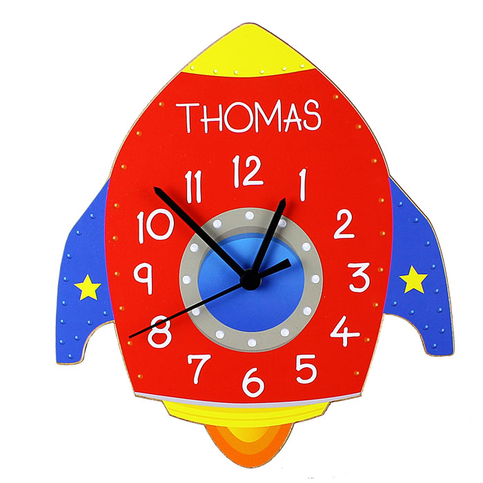 Personalised Rocket Shaped Childrens Wooden Clock