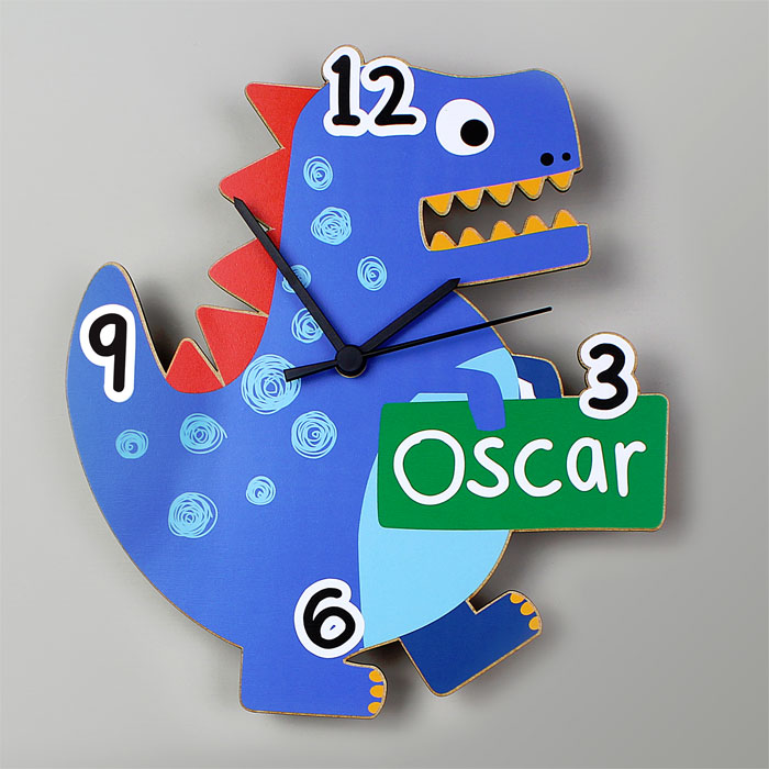 Personalised Dinosaur Shaped Childrens Wooden Clock