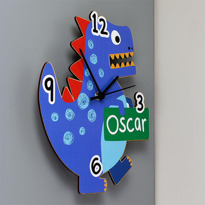 Personalised Dinosaur Shaped Childrens Wooden Clock