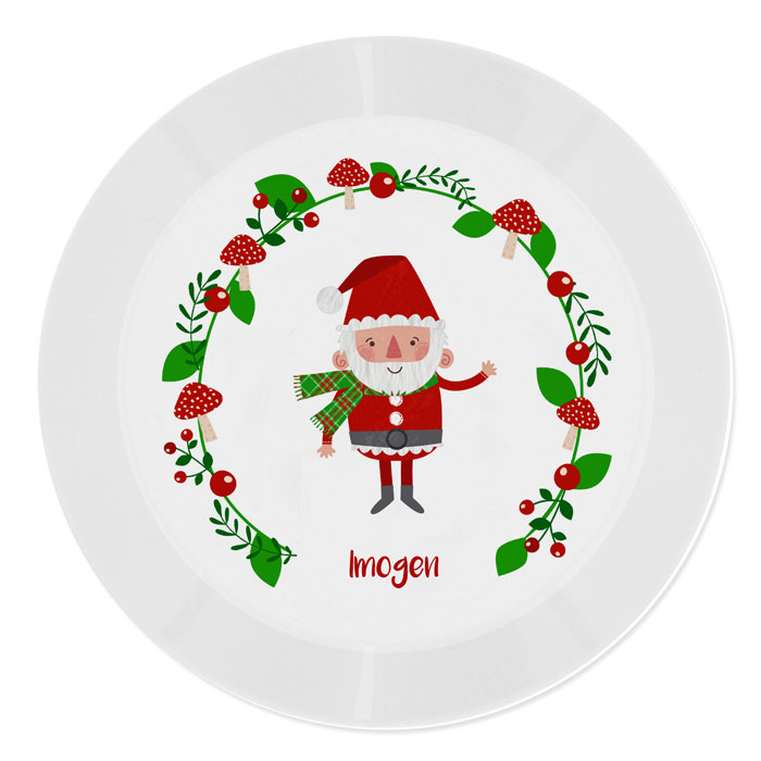 Personalised Christmas Toadstool Santa Plastic Toddler Plate