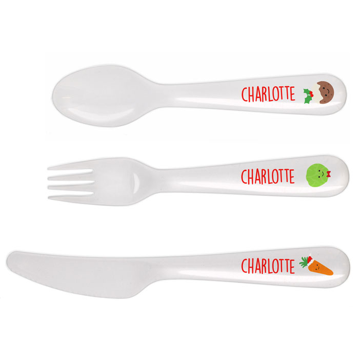 Personalised First Christmas Dinner Plastic Cutlery Set