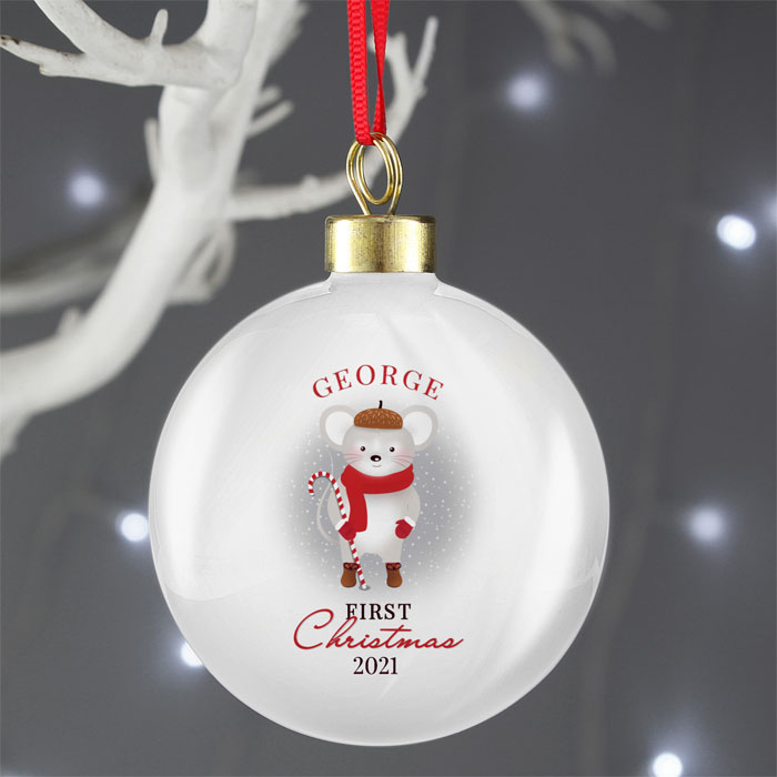 Personalised First Christmas Mouse Ceramic Babys Tree Bauble