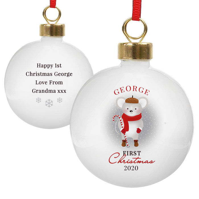 Personalised First Christmas Mouse Ceramic Babys Tree Bauble