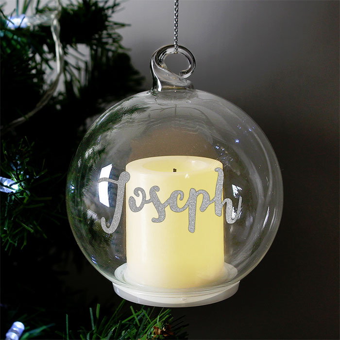 Personalised Glass LED Candle Memorial Christmas Tree Bauble
