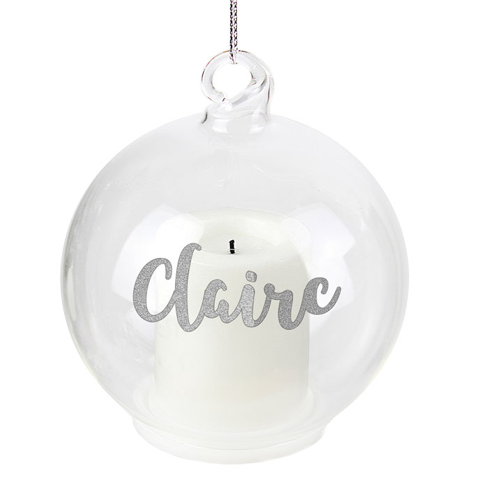 Personalised Glass LED Candle Memorial Christmas Tree Bauble