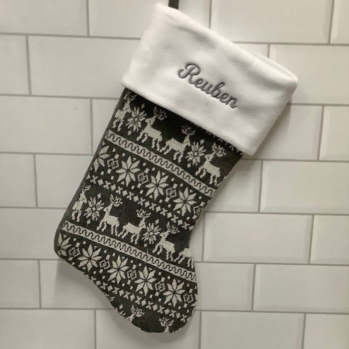 Personalised Grey Nordic Print Luxury Christmas Stocking