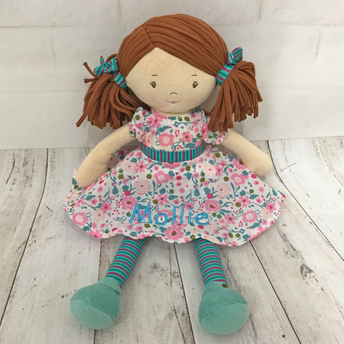 Personalised Embroidered Fair Trade Baby Safe Rag Doll Fran