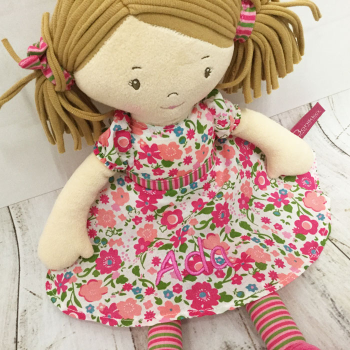 Personalised Embroidered Fair Trade Baby Safe Rag Doll Katy