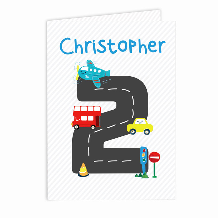 Boys Personalised Vehicles Birthday Card