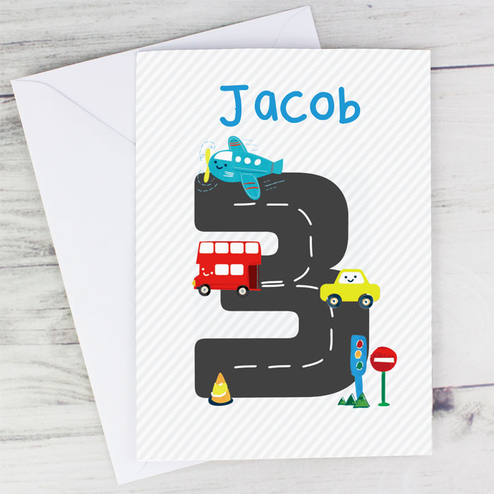 Boys Personalised Vehicles Birthday Card