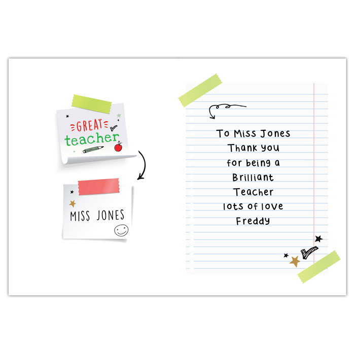 Personalised Thank You For Being a Great Teacher Card