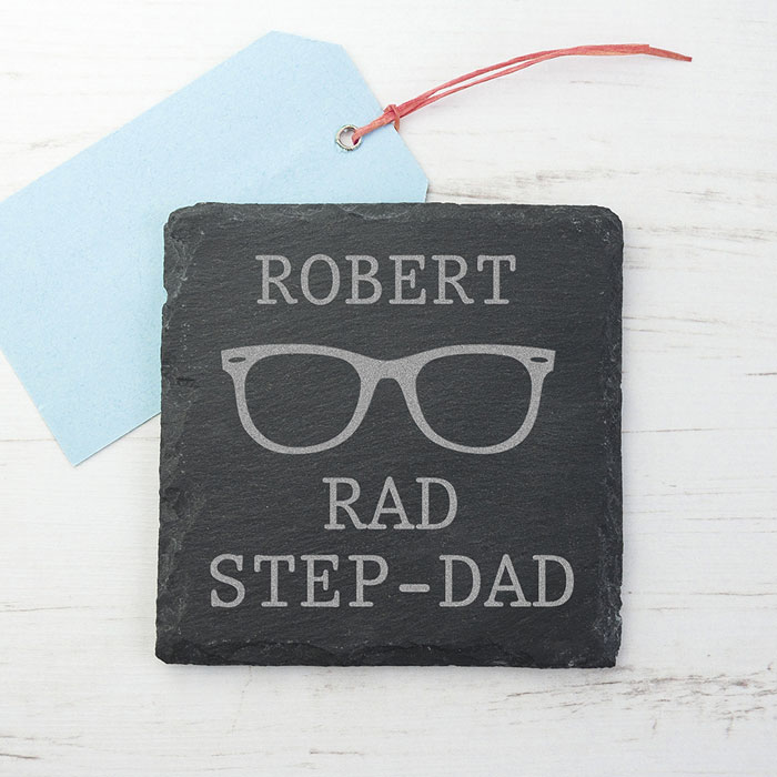 Personalised Rad Step Dad Square Slate Coaster