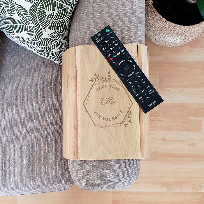 Personalised Take Time For Yourself Wooden Sofa Tray