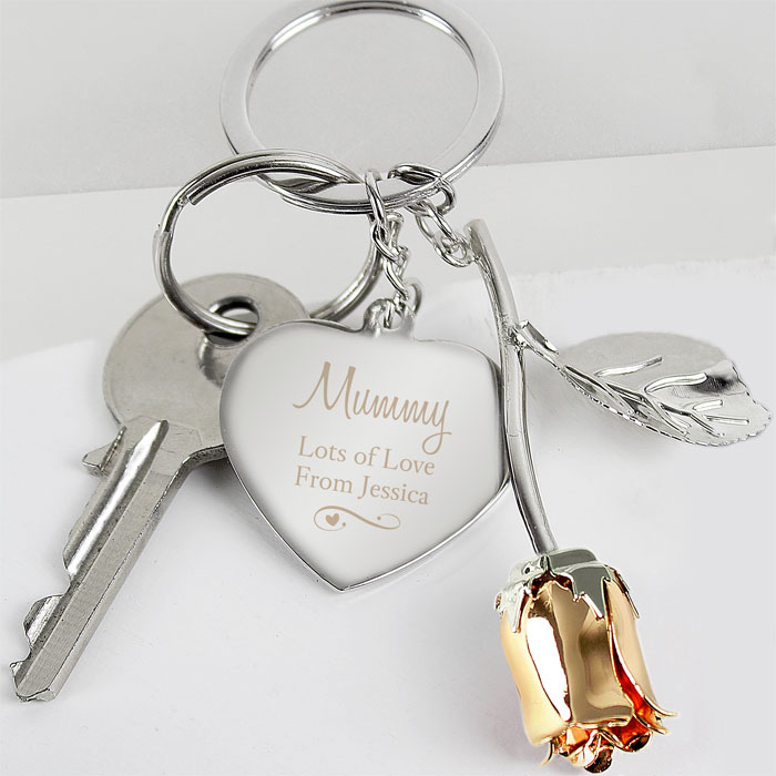 Personalised Silver Plated & Rose Gold Rose Keyring