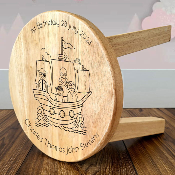 Boys Personalised Pirate Ship Wooden Stool