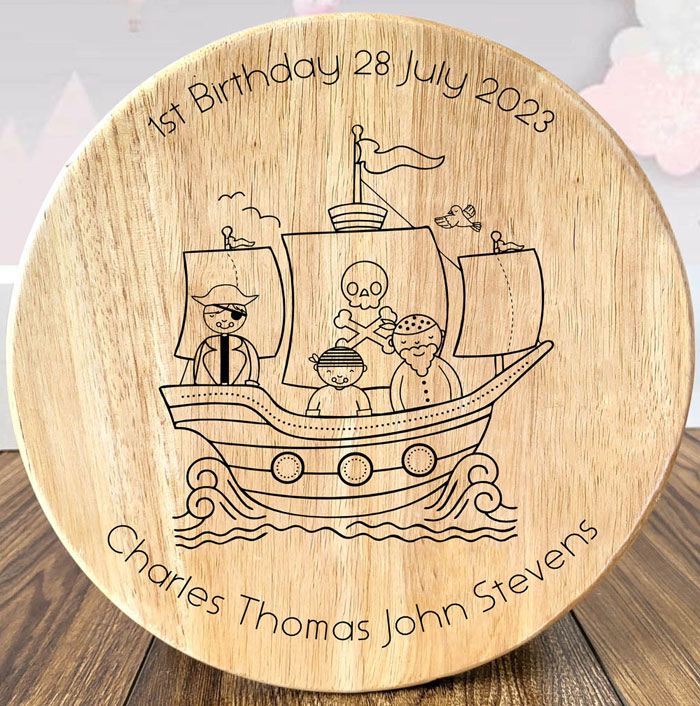 Boys Personalised Pirate Ship Wooden Stool