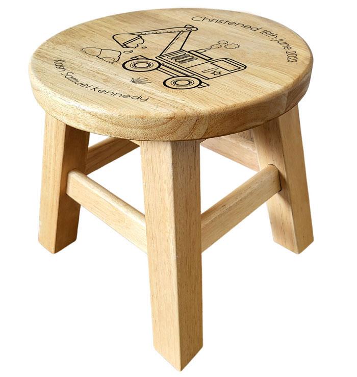 Engraved Digger Childrens Wooden Stool