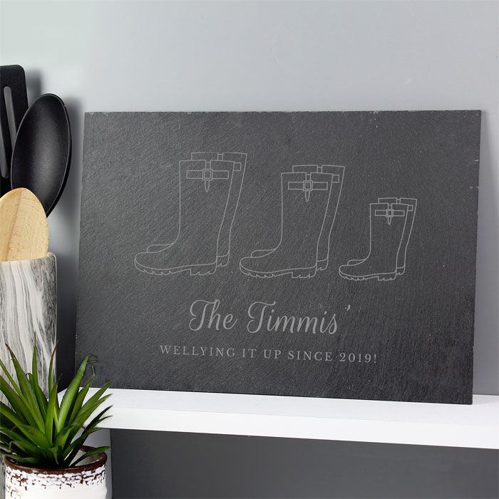 Personalised Welly Boot Family of Three Slate