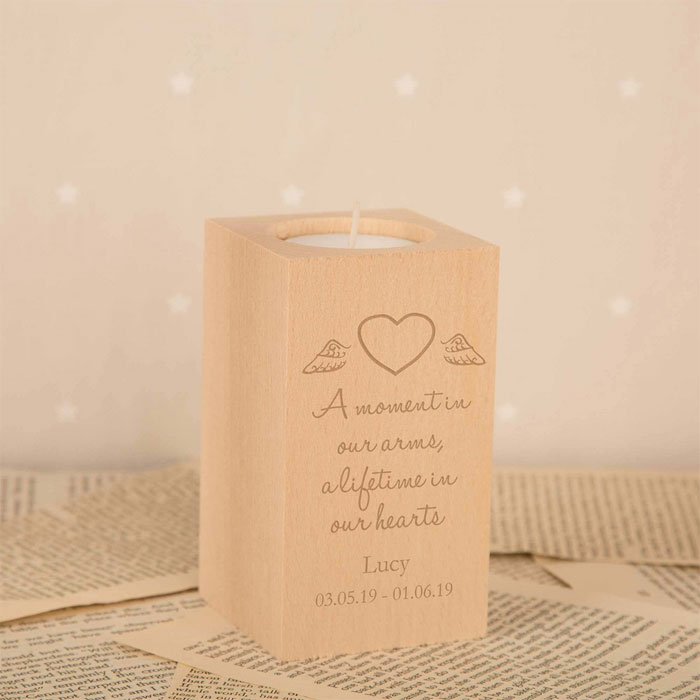 Heart with Wings Wooden Baby Memorial Tealight Holder