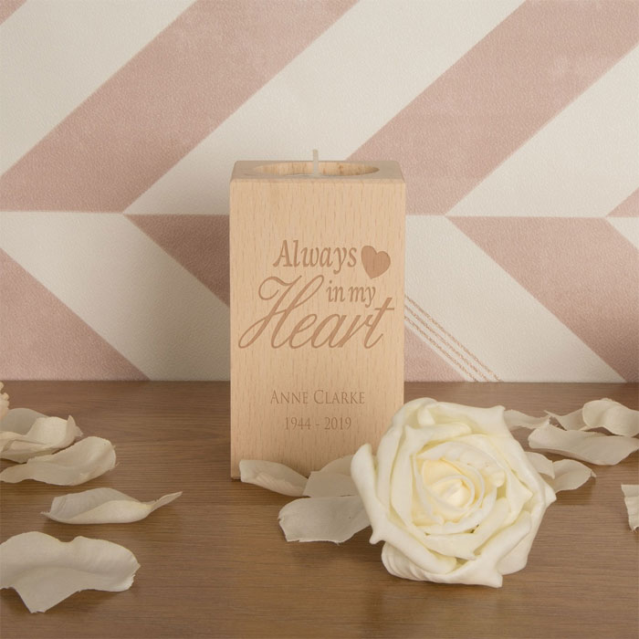 Always in my Heart Personalised Wooden Tealight Holder