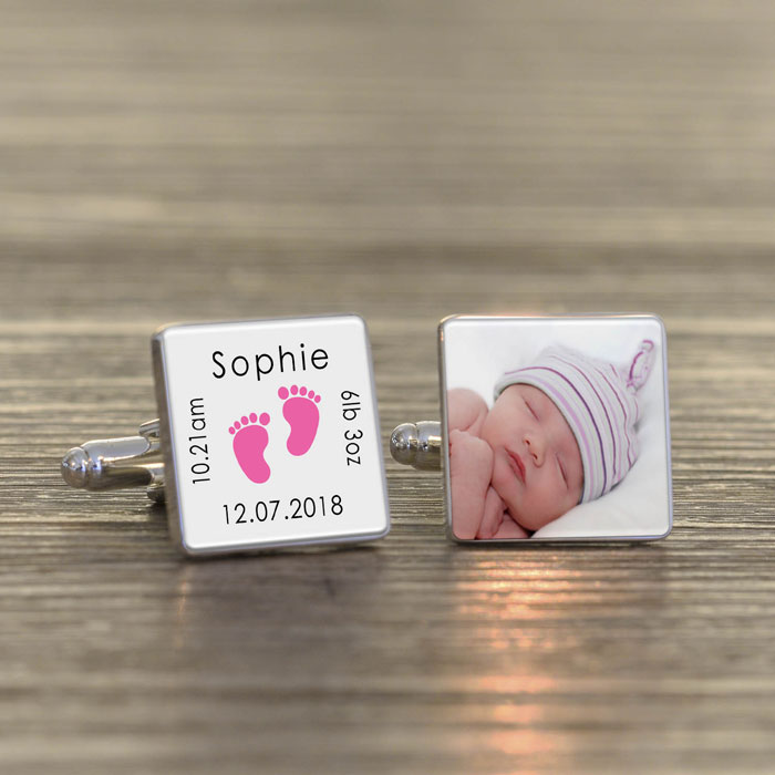 New Daddy Personalised Photo Cufflinks Pink Or Blue