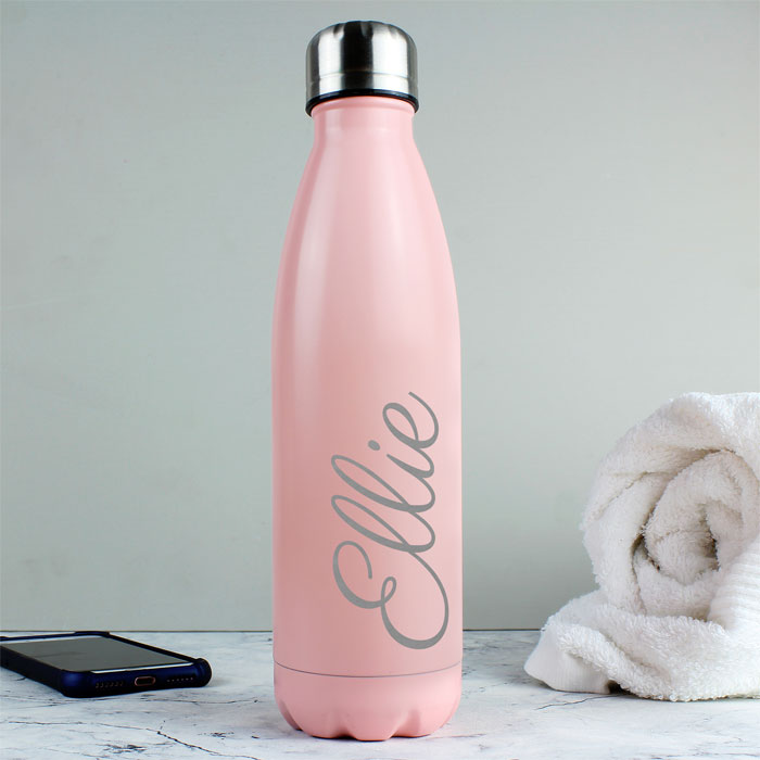 Girls Personalised Pink Metal Insulated Drinks Bottle