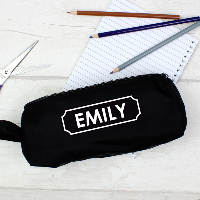 Childrens Personalised Black Pencil Case With White Name