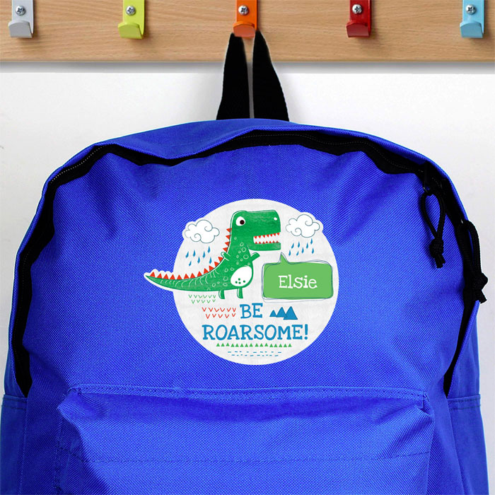 Personalised Be Roarsome Dinosaur Blue Backpack