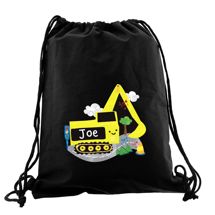 Black Personalised Digger School Swim & Kit Bag