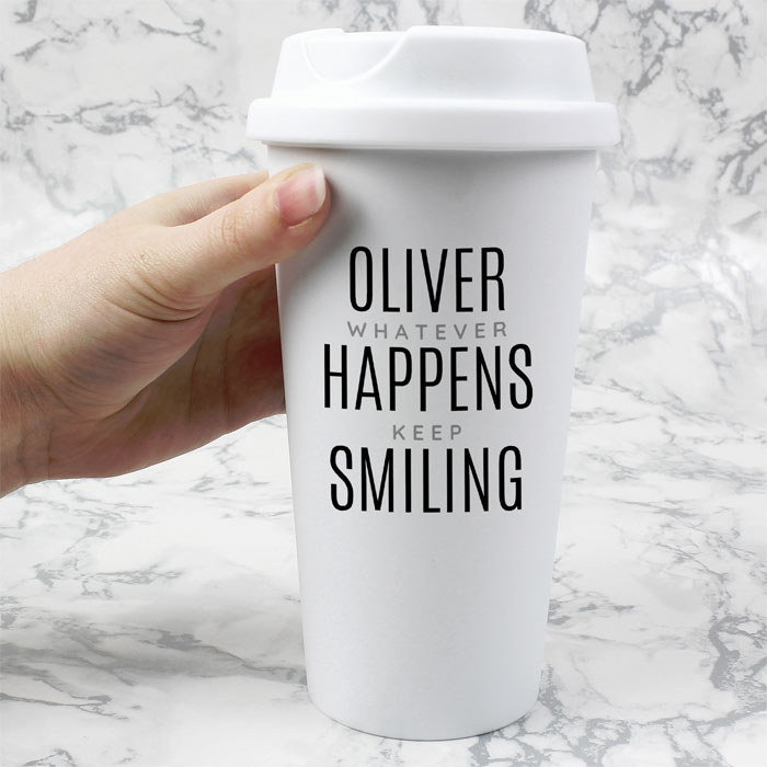 Personalised Black Text Slogan Insulated Travel Mug